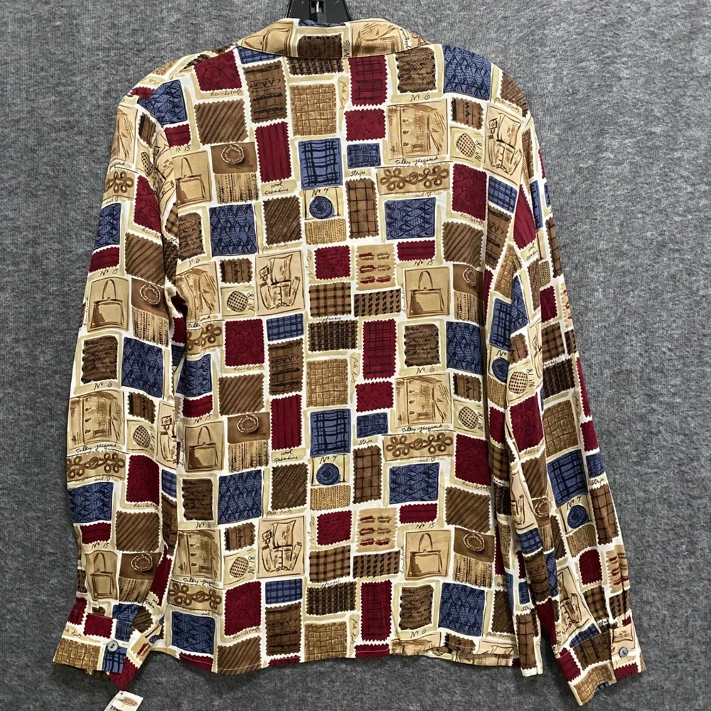 NEW Talbots Silk Blouse Top Womens 12 Novelty‎ Button Up Preppy Academia Office